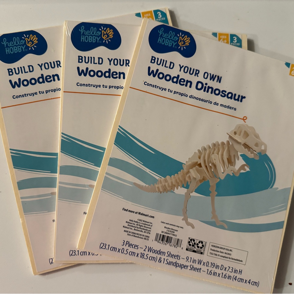 3 DIY New Wooden Dinosaur Puzzles - Natural